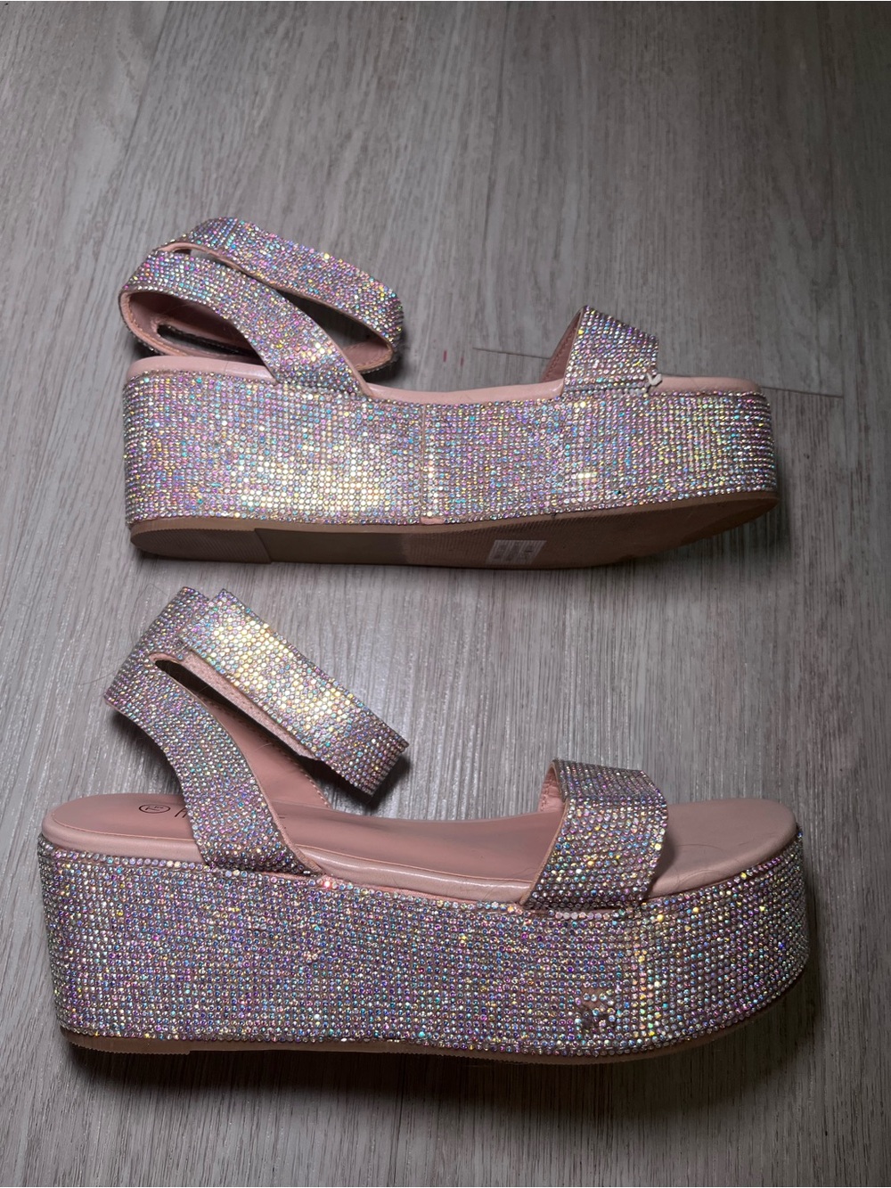 Pink Iridescent Rhinestone Platform Sandals 7.5